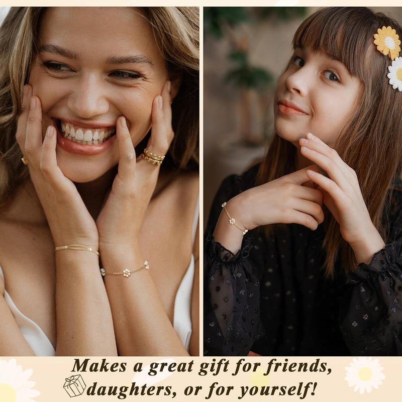 DAYANEY Pearl Bracelets for Women, Gold Bracelet Silver Pearl Jewelry as Valentines Gifts for Girls, Dainty Daisy and Heart Braclets Cute Floral Prom Jewelry for Bridesmaid Brazaletes Para Mujer - Image 3